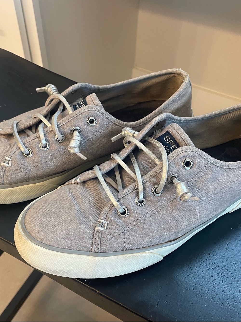 Sperry Ladies Light Gray Canvas Low-Top Sneakers
